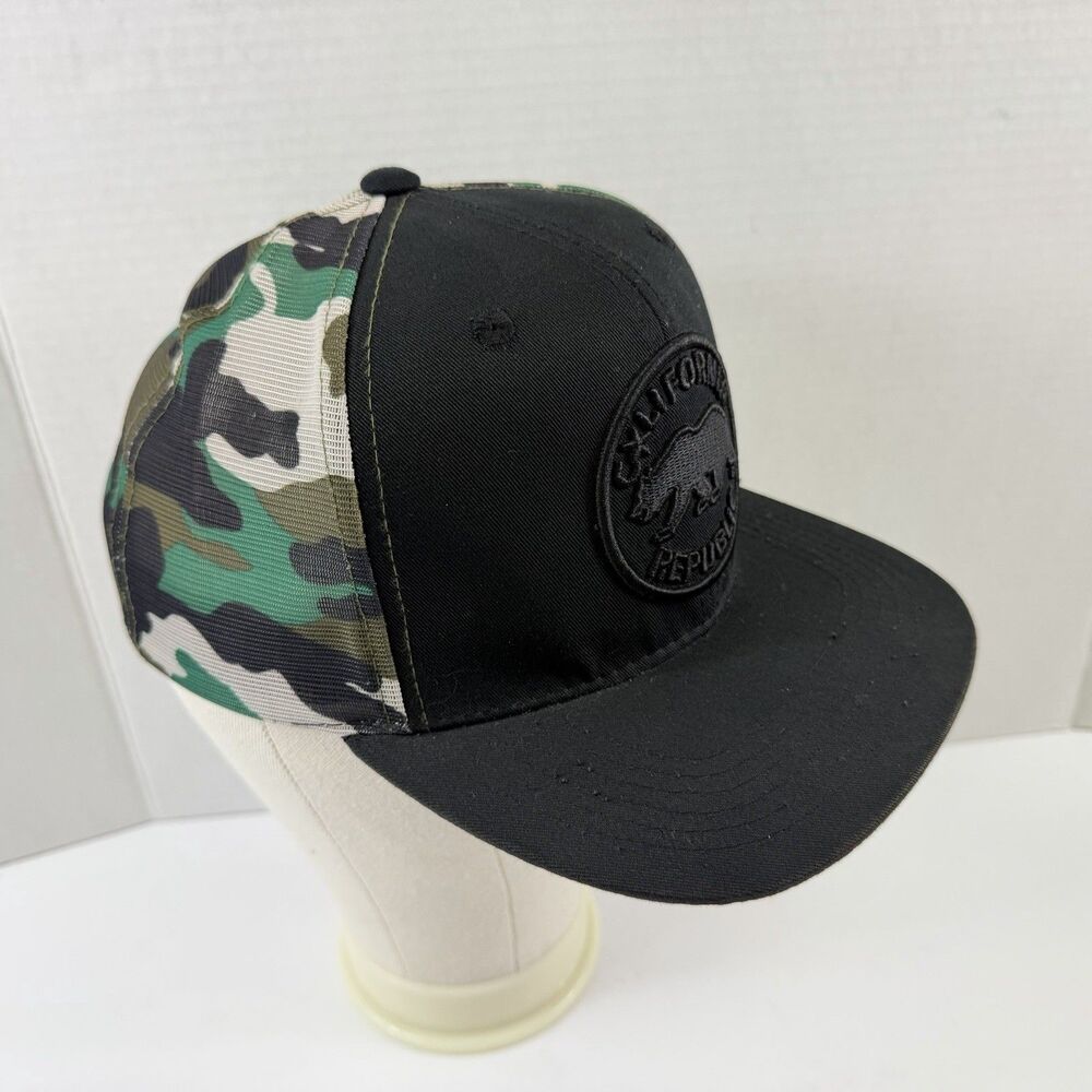 California Republic Hat Top Level Adult Adjustable Snapback Camo Black Cap